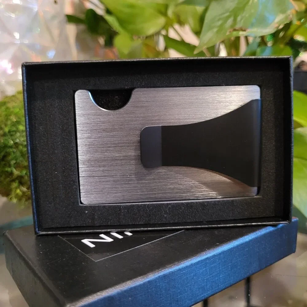 Premium Steel Wallet Raw Silver Money Clip RFID Blocking Minimalistic Mens Card